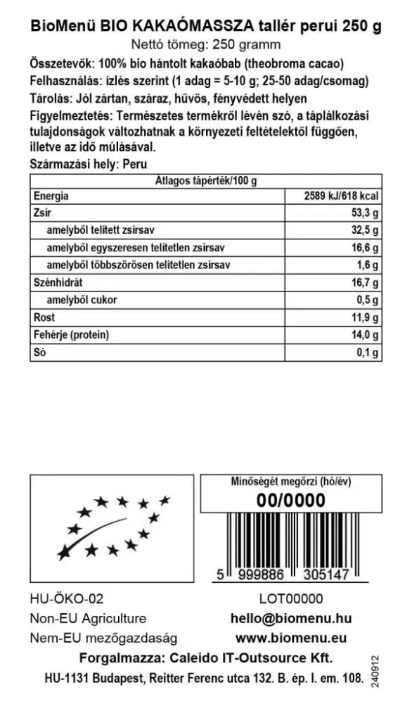 BioMenü Bio perui Kakaómassza tallér - 250g - Image 3 BioMenü Bio perui Kakaómassza tallér - 250g - Image 3
