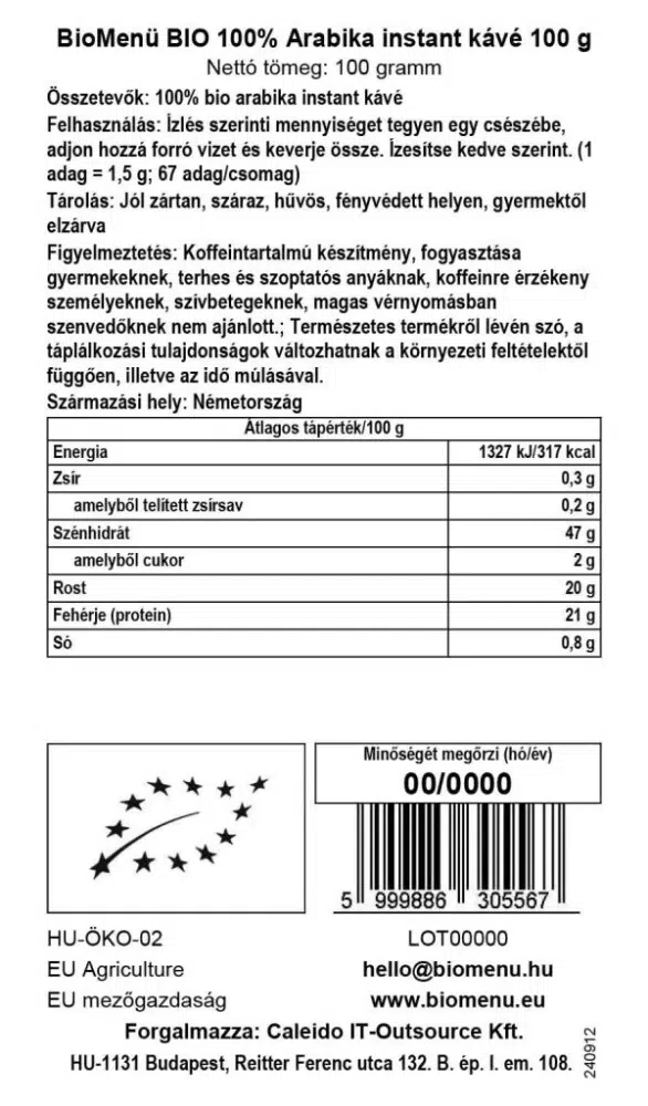Biomenü Bio 100% Arabica instant kávé - 100g - Image 3 Biomenü Bio 100% Arabica instant kávé - 100g - Image 3