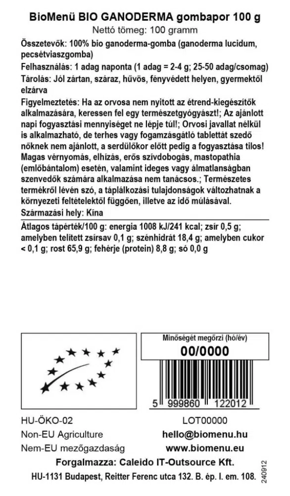 Biomenü Bio Ganoderma gombapor - 100g - Image 3 Biomenü Bio Ganoderma gombapor - 100g - Image 3
