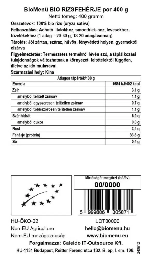 Biomenü Bio Rizsfehérje por - 400g - Image 3 Biomenü Bio Rizsfehérje por - 400g - Image 3