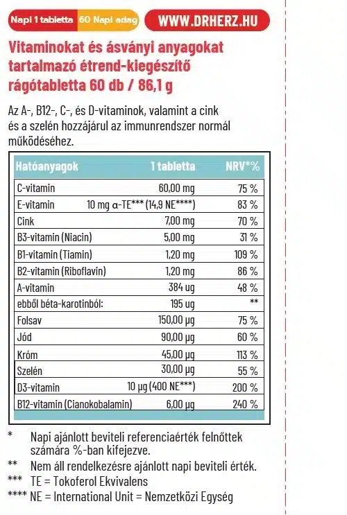Dr. Herz gyerek multivitamin + D-vitamin rágótabletta - 60db - Image 3 Dr. Herz gyerek multivitamin + D-vitamin rágótabletta - 60db - Image 3