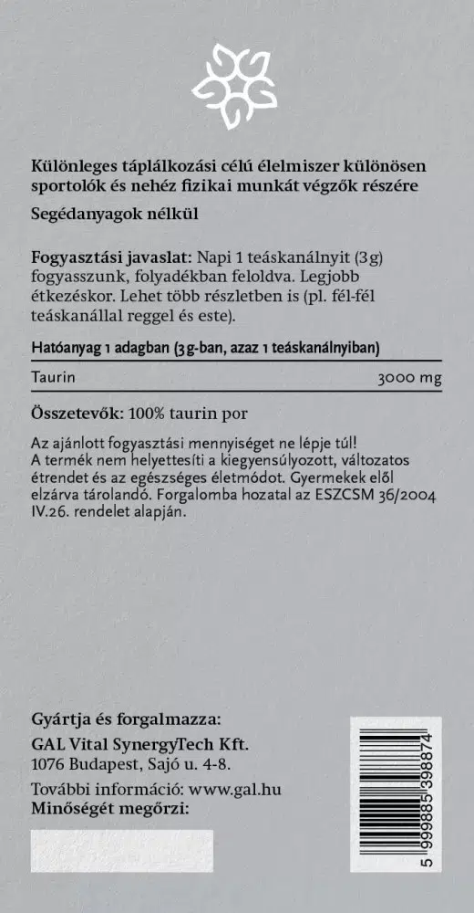 GAL 100% Taurin por utántöltő - 500g GAL 100% Taurin por utántöltő - 500g