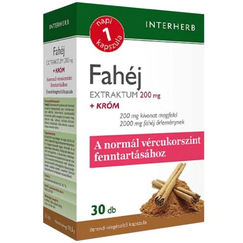 Interherb Napi 1 Fahéj Extraktum 200mg + króm kapszula - 30db Interherb Napi 1 Fahéj Extraktum 200mg + króm kapszula - 30db