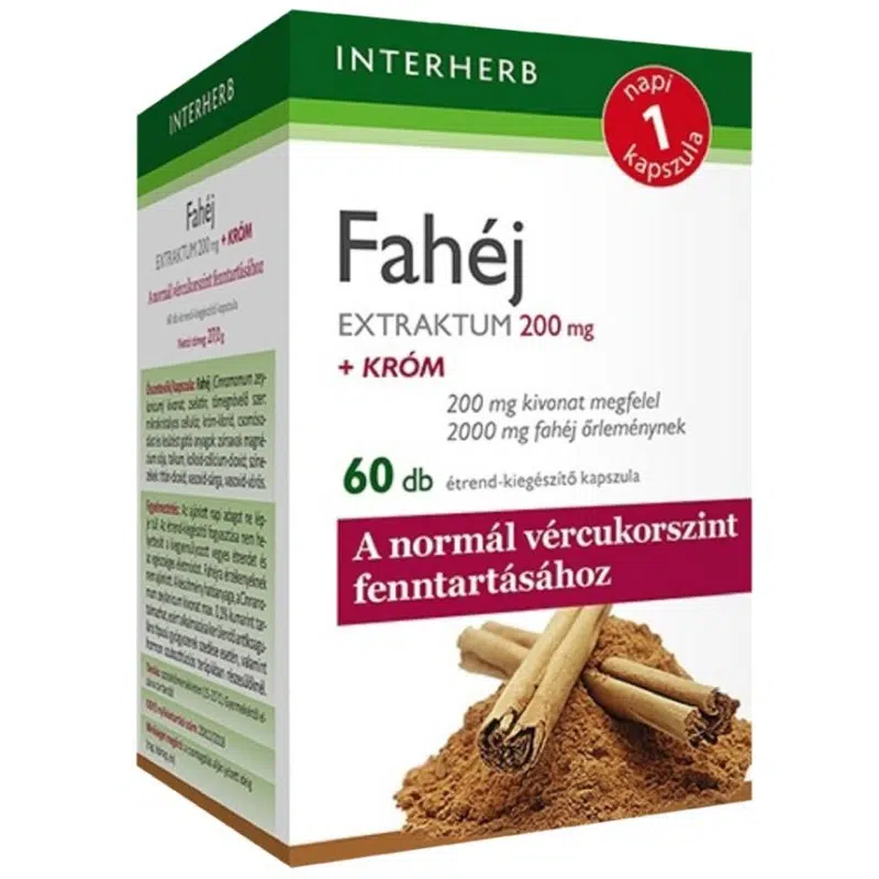 Interherb Napi 1 Fahéj Extraktum 200mg + króm kapszula - 60db Interherb Napi 1 Fahéj Extraktum 200mg + króm kapszula - 60db