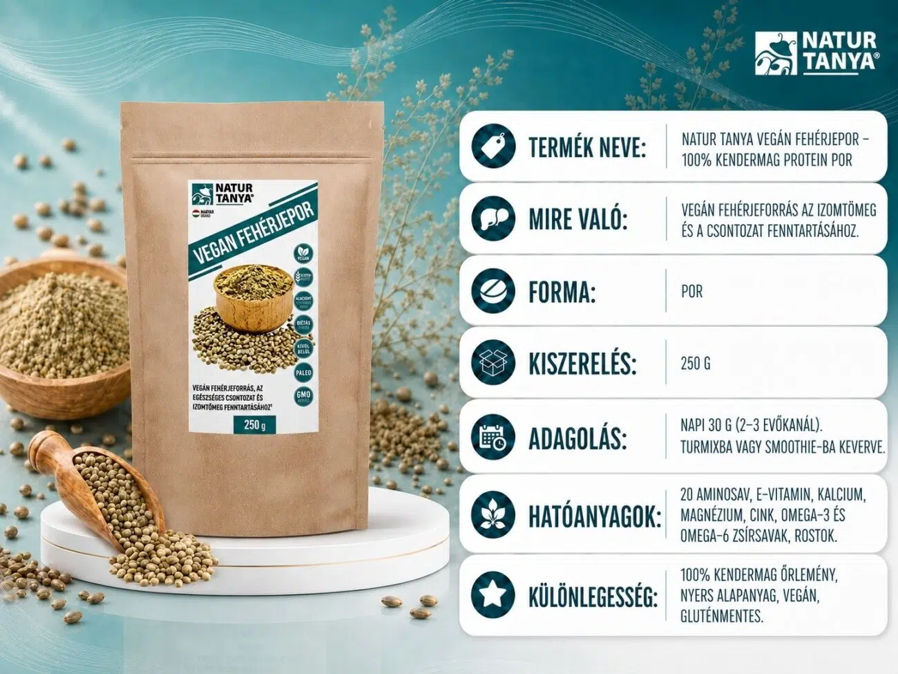 Natur Tanya Vegán fehérjepor - Kendermag protein