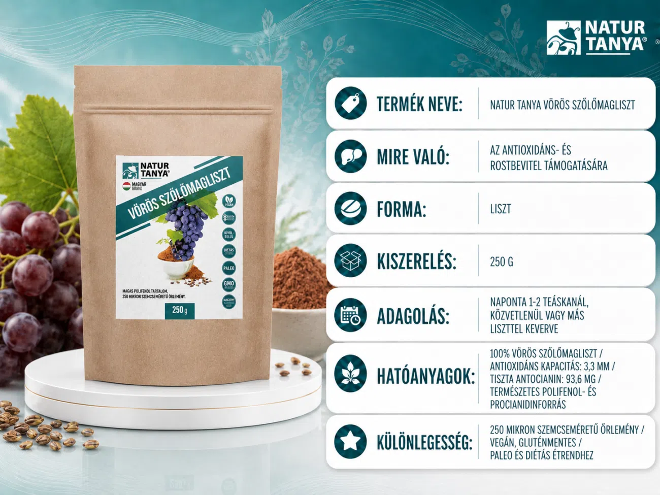 Natur Tanya Vörös Szőlőmagliszt - 250g