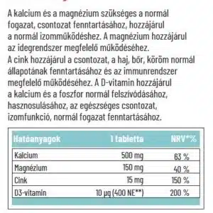 Dr. Herz Kalcium+Magnézium+Cink+D3-vitamin tabletta - 90db - Image 2