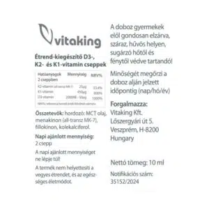 VitaKing D3-K2-K1 vitamin csepp MCT olajjal