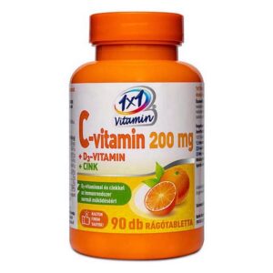 1×1 Vitamin C+D+Cink C-vitamin 200mg + D3-vitamin 500NE narancsos rágótabletta – 90db