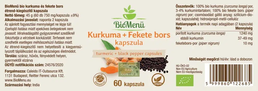 BioMenü Bio Kurkuma+Fekete bors kapszula - 60db - Image 2 BioMenü Bio Kurkuma+Fekete bors kapszula - 60db - Image 2