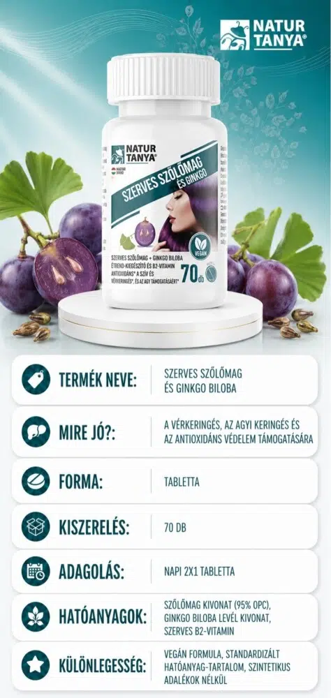 Natur Tanya Szerves szőlőmag + ginkgo tabletta - 70db