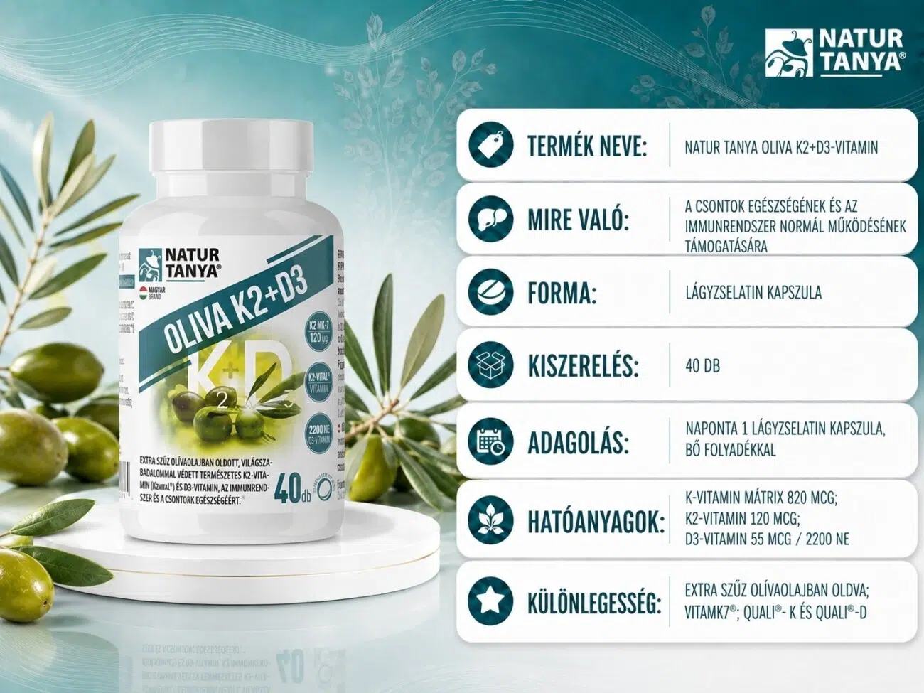 Natur Tanya OLIVA K2+D3-vitamin kapszula