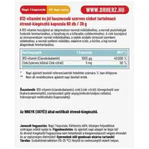Dr. Herz B12-vitamin 1000 mcg + Szerves Cink kapszula Dr. Herz B12-vitamin 1000 mcg + Szerves Cink kapszula