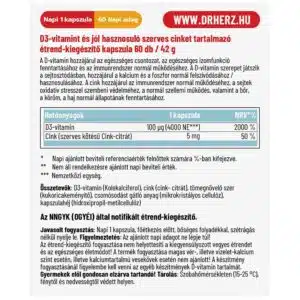 Dr. Herz D3-vitamin Forte 4000NE + Szerves Cink kapszula Dr. Herz D3-vitamin Forte 4000NE + Szerves Cink kapszula