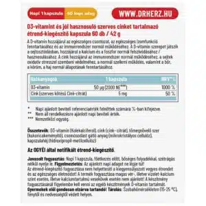 Dr. Herz D3-vitamin 2000NE + Szerves Cink kapszula Dr. Herz D3-vitamin 2000NE + Szerves Cink kapszula