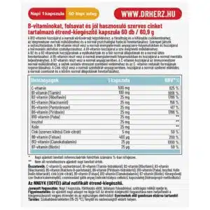 Dr. Herz B-Komplex Max+C-vitamin+Inozitol+Szerves Cink kapszula Dr. Herz B-Komplex Max+C-vitamin+Inozitol+Szerves Cink kapszula