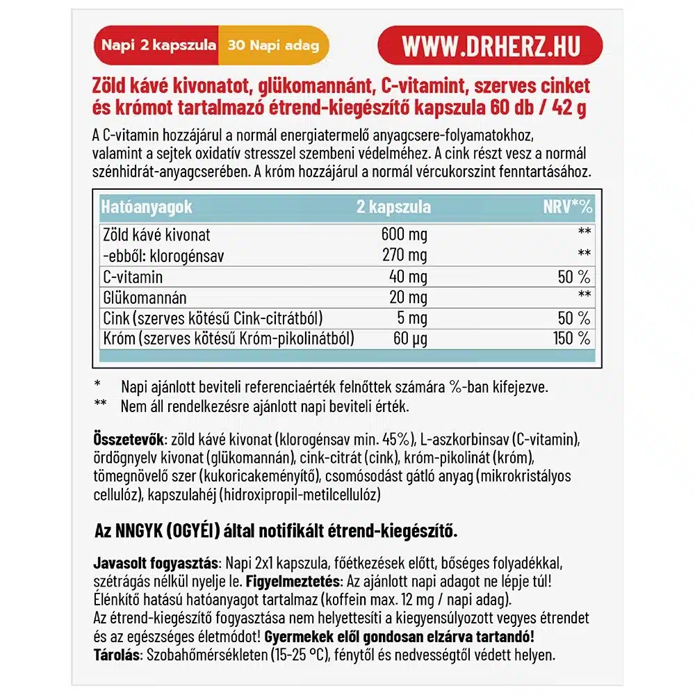 Dr. Herz Zöld Kávé Forte + C-vitamin + Glükomannán kapszula Dr. Herz Zöld Kávé Forte + C-vitamin + Glükomannán kapszula