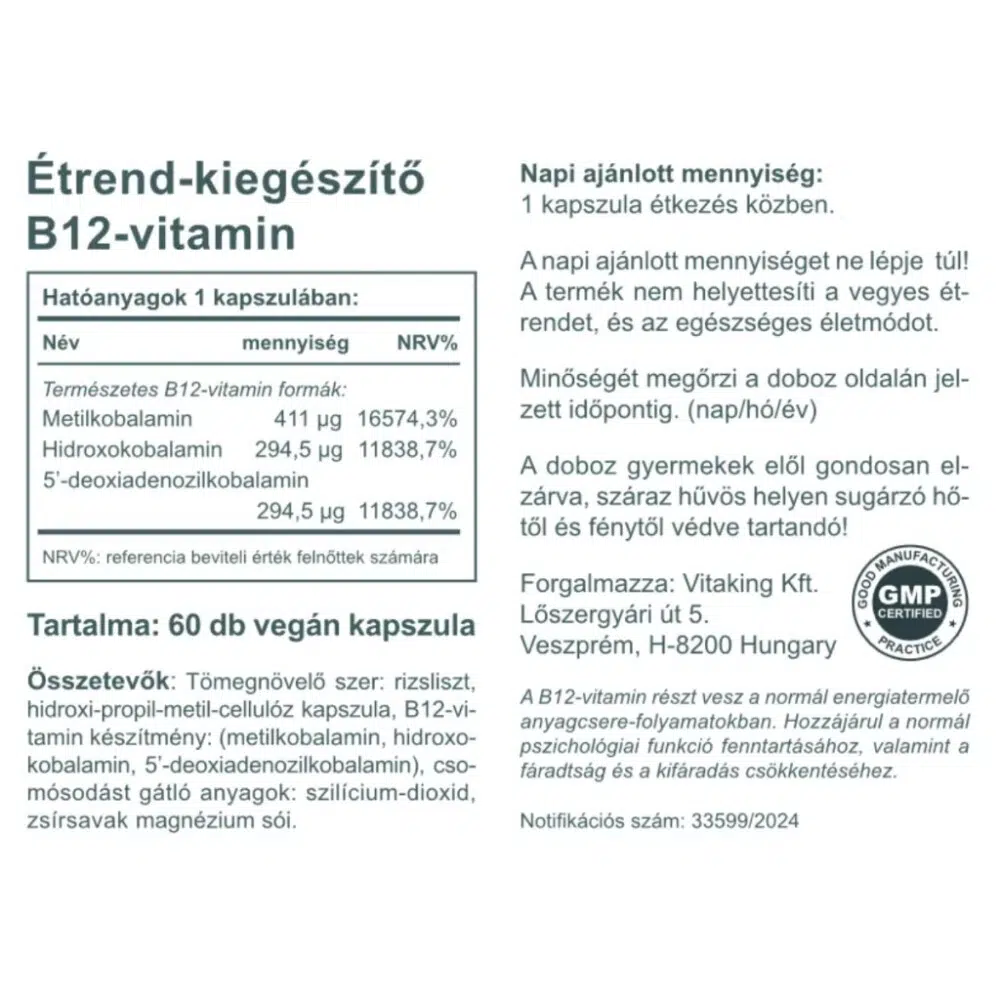 Vitaking B12-vitamin 1000mcg kapszula - 60 Vitaking B12-vitamin 1000mcg kapszula - 60