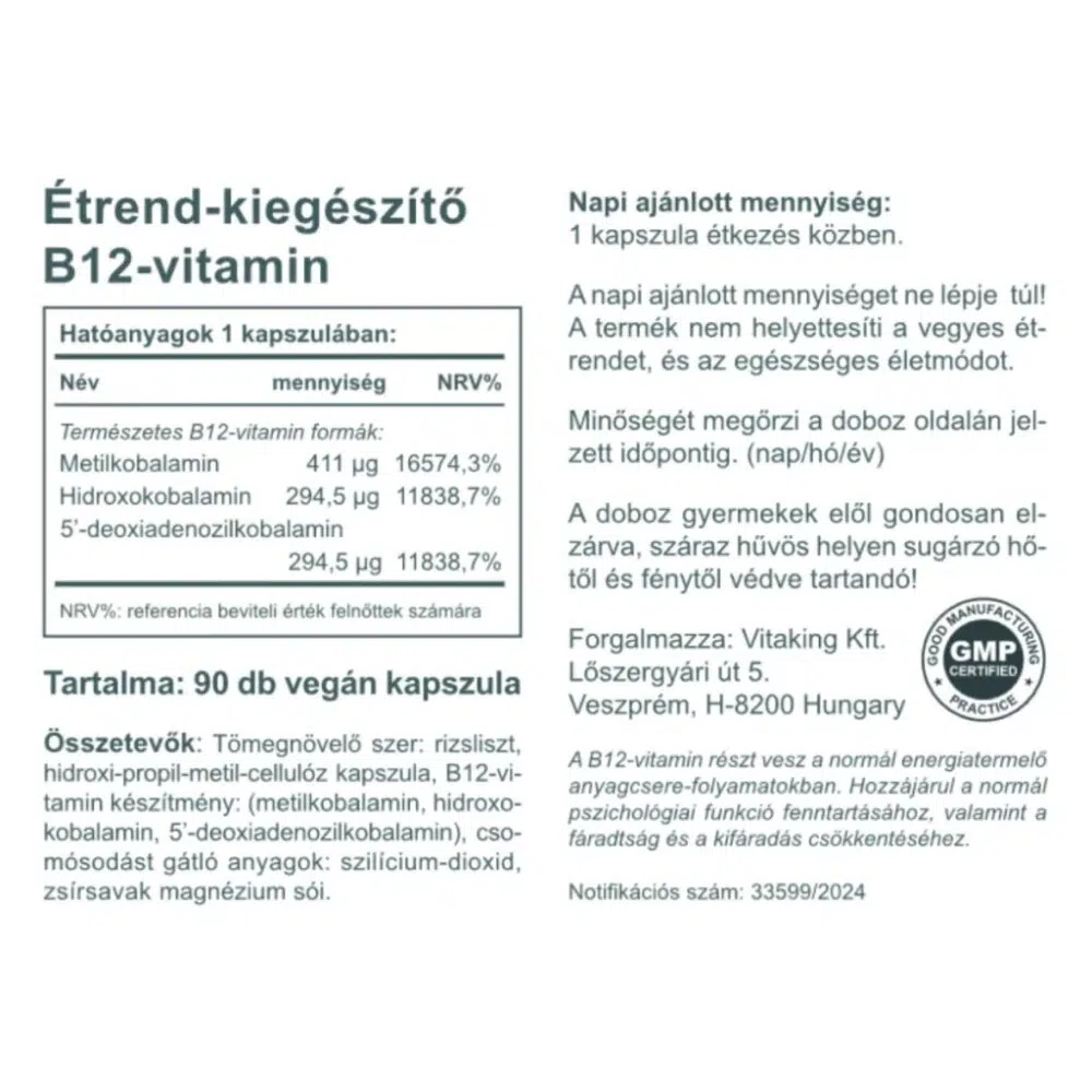Vitaking B12-vitamin 1000mcg kapszula - 90 Vitaking B12-vitamin 1000mcg kapszula - 90