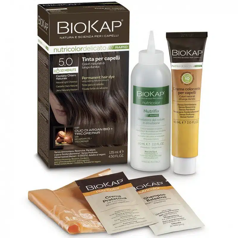 Biokap Nutricolor Rapid Tartós hajfesték Nr 5.0 natúr világos gesztenye barna - 135ml Biokap Nutricolor Rapid Tartós hajfesték Nr 5.0 natúr világos gesztenye barna - 135ml
