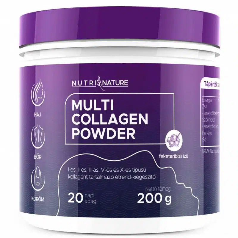 Nutri Nature Multi Kollagén por - 5 féle kollagénnel feketeribizli ízű - 200g Nutri Nature Multi Kollagén por - 5 féle kollagénnel feketeribizli ízű - 200g