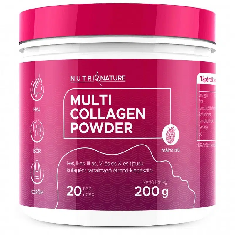 Nutri Nature Multi Kollagén por - 5 féle kollagénnel málna ízű - 200g Nutri Nature Multi Kollagén por - 5 féle kollagénnel málna ízű - 200g
