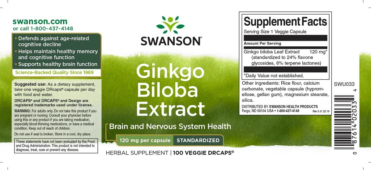 Swanson Ginkgo Biloba kapszula - 100 Swanson Ginkgo Biloba kapszula - 100