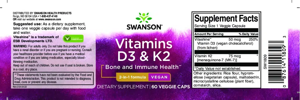 Swanson D3 & K2-vitamin kapszula - 60 Swanson D3 & K2-vitamin kapszula - 60