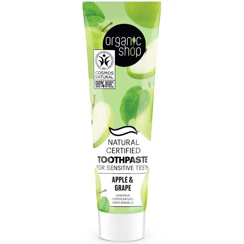 Organic Shop Minősített fogkrém érzékeny fogakra almával és szőlővel - 100g Organic Shop Minősített fogkrém érzékeny fogakra almával és szőlővel - 100g