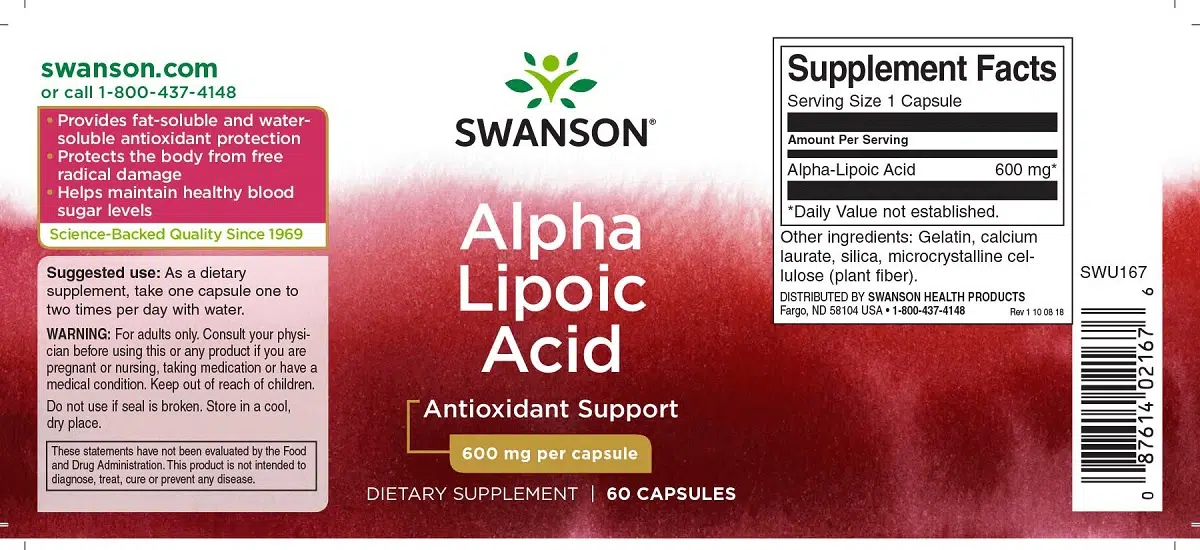 Swanson Alfa-liponsav 600mg kapszula - 60 Swanson Alfa-liponsav 600mg kapszula - 60