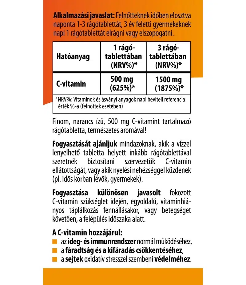 BioCo C-vitamin 500mg narancs ízű rágótabletta - 60db - Image 2 BioCo C-vitamin 500mg narancs ízű rágótabletta - 60db - Image 2