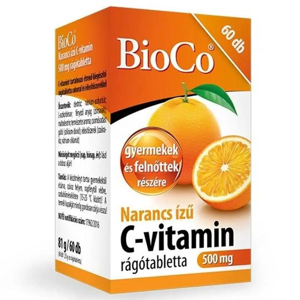 BioCo Narancs ízű C-vitamin (500 mg) rágótabletta - 60db BioCo Narancs ízű C-vitamin (500 mg) rágótabletta - 60db