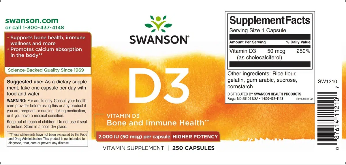 Swanson D3-vitamin 2000NE kapszula - 250 Swanson D3-vitamin 2000NE kapszula - 250