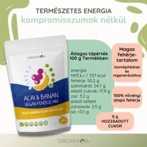 Organiqa 100% bio acai-banán vegán fehérje mix - 200g - Image 4