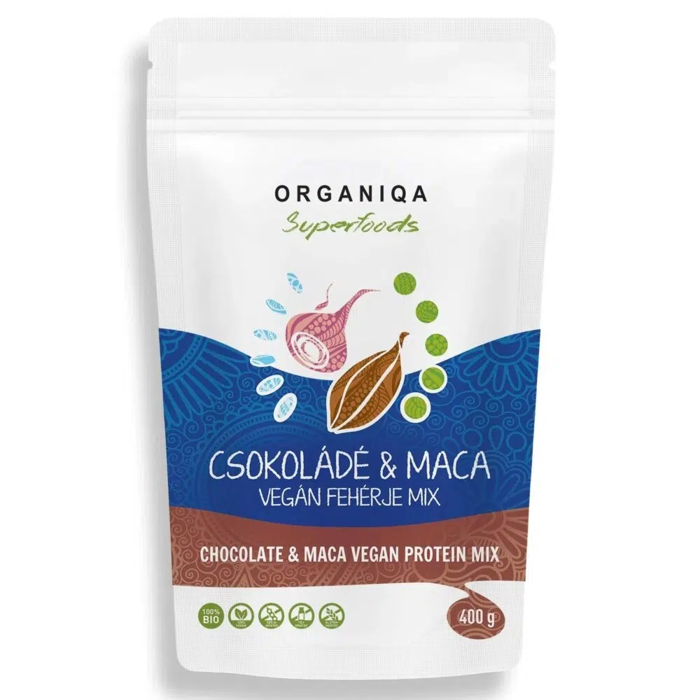 Organiqa 100% bio csokoládé-maca vegán fehérje mix - 400g Organiqa 100% bio csokoládé-maca vegán fehérje mix - 400g