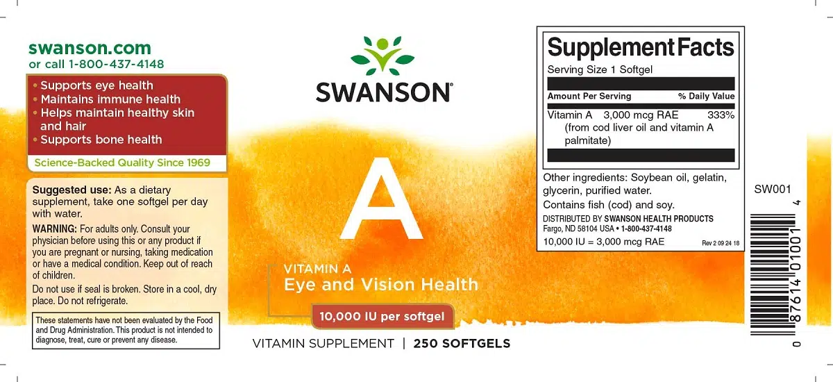 Swanson A-10000 vitamin gélkapszula - 250 Swanson A-10000 vitamin gélkapszula - 250