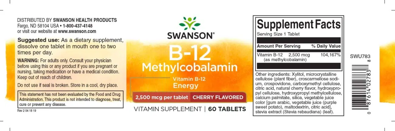 Swanson B12-vitamin rágótabletta - 60 Swanson B12-vitamin rágótabletta - 60