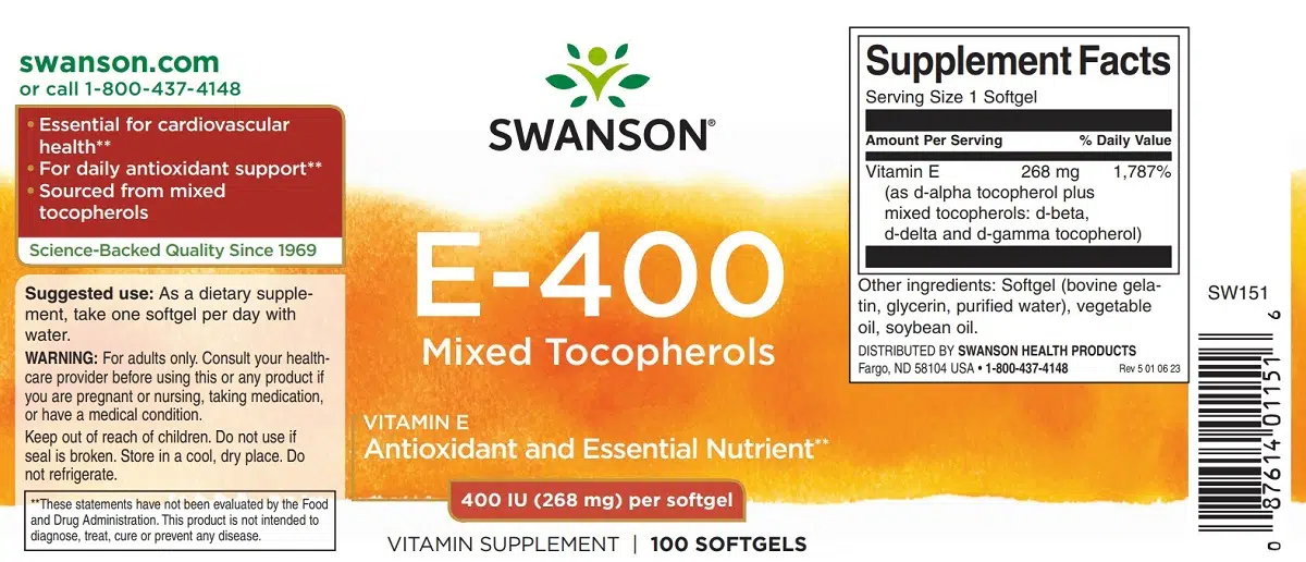 Swanson Ex-400NE E-vitamin kapszula - 100 Swanson Ex-400NE E-vitamin kapszula - 100