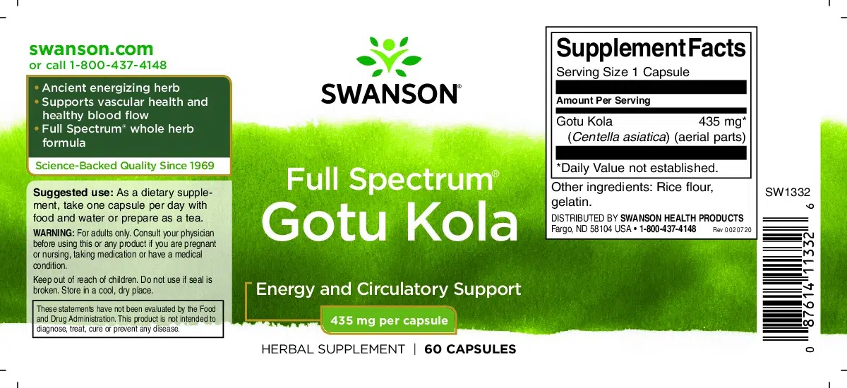 Swanson Gotu Kola - Ázsiai Gázló 435mg kapszula - 60 Swanson Gotu Kola - Ázsiai Gázló 435mg kapszula - 60