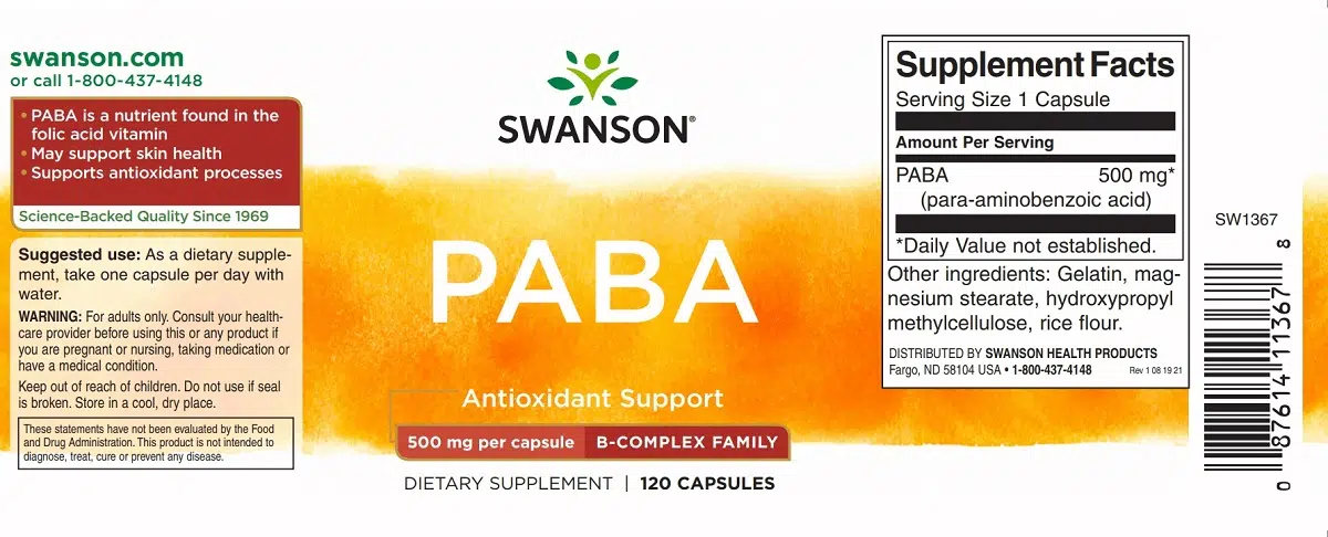 Swanson PABA étrend kiegészítő kapszula - 120 Swanson PABA étrend kiegészítő kapszula - 120
