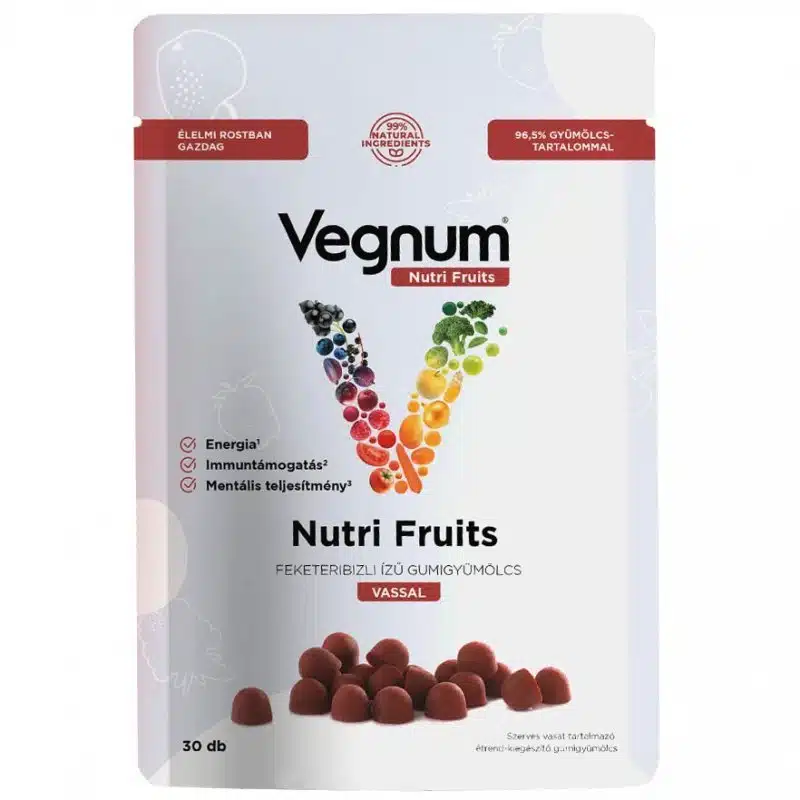 Vegnum NutriFruits Vassal feketeribizli ízű gumigyümölcs - 30db Vegnum NutriFruits Vassal feketeribizli ízű gumigyümölcs - 30db