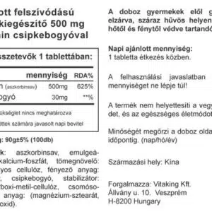 Vitaking 500mg C-vitamint és csipkebogyót tartalmazó RETARD tabletta - 100db Vitaking 500mg C-vitamint és csipkebogyót tartalmazó RETARD tabletta - 100db