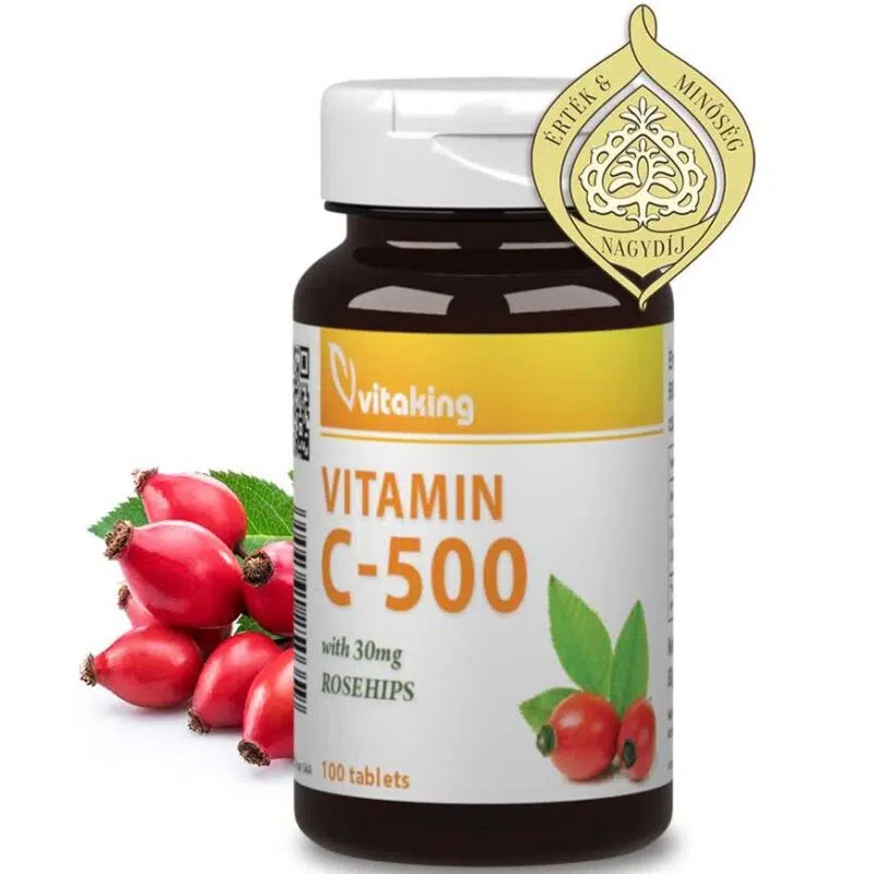 Vitaking 500mg C-vitamint és csipkebogyót tartalmazó tabletta - 100 db Vitaking 500mg C-vitamint és csipkebogyót tartalmazó tabletta - 100 db