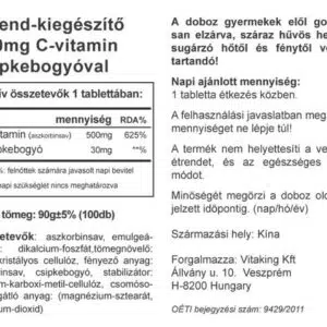 Vitaking 500mg C-vitamint és csipkebogyót tartalmazó tabletta - 100db Vitaking 500mg C-vitamint és csipkebogyót tartalmazó tabletta - 100db