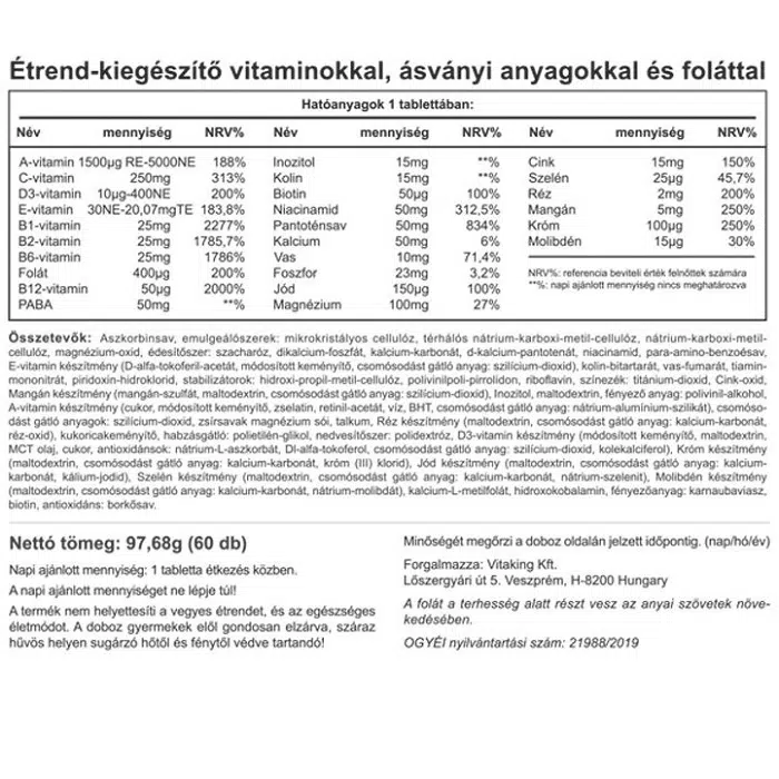 Vitaking 9 Month Kismama Multivitamin tabletta Vitaking 9 Month Kismama Multivitamin tabletta