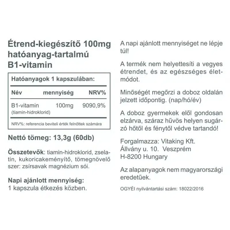 Vitaking B1-vitamin 100mg kapszula - 60 Vitaking B1-vitamin 100mg kapszula - 60