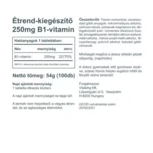 Vitaking B1-vitamin 250mg tabletta - 100db - Image 2
