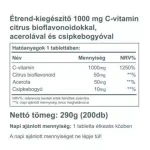 Vitaking C-vitamin 1000mg Bioflavonoid, acerola, csipkebogyó tabletta - 200db - Image 4 Vitaking C-vitamin 1000mg Bioflavonoid, acerola, csipkebogyó tabletta - 200db - Image 4