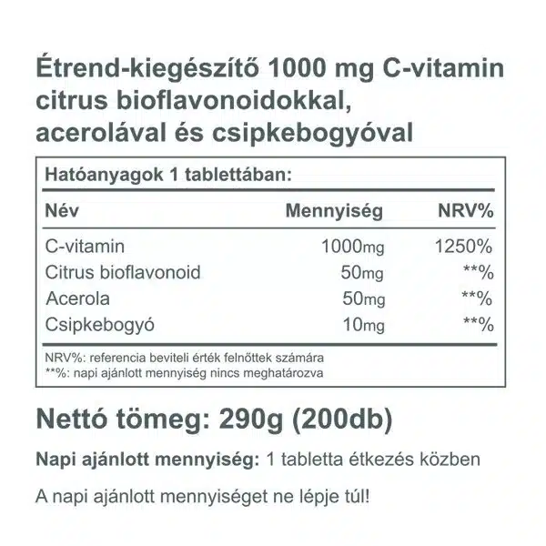 Vitaking C-vitamin 1000mg Bioflavonoid, acerola, csipkebogyó tabletta - 200db - Image 4 Vitaking C-vitamin 1000mg Bioflavonoid, acerola, csipkebogyó tabletta - 200db - Image 4