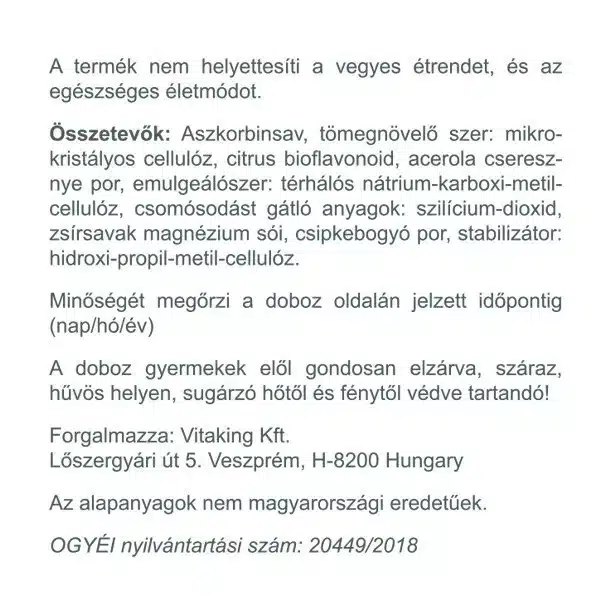 Vitaking C-vitamin 1000mg Bioflavonoid, acerola, csipkebogyó tabletta - 200db - Image 3 Vitaking C-vitamin 1000mg Bioflavonoid, acerola, csipkebogyó tabletta - 200db - Image 3